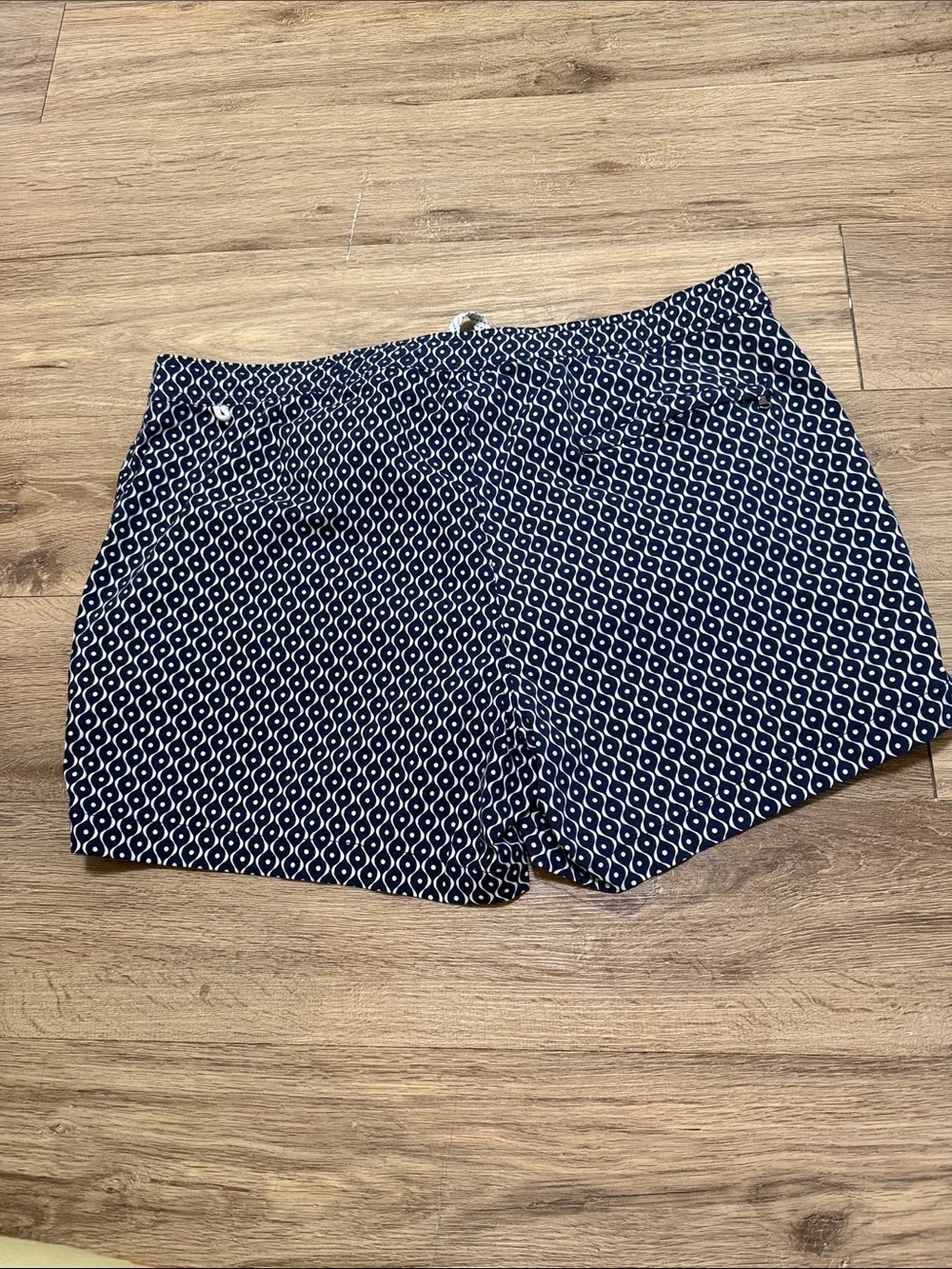 J. Crew Navy and White Geometric Swim Trunks